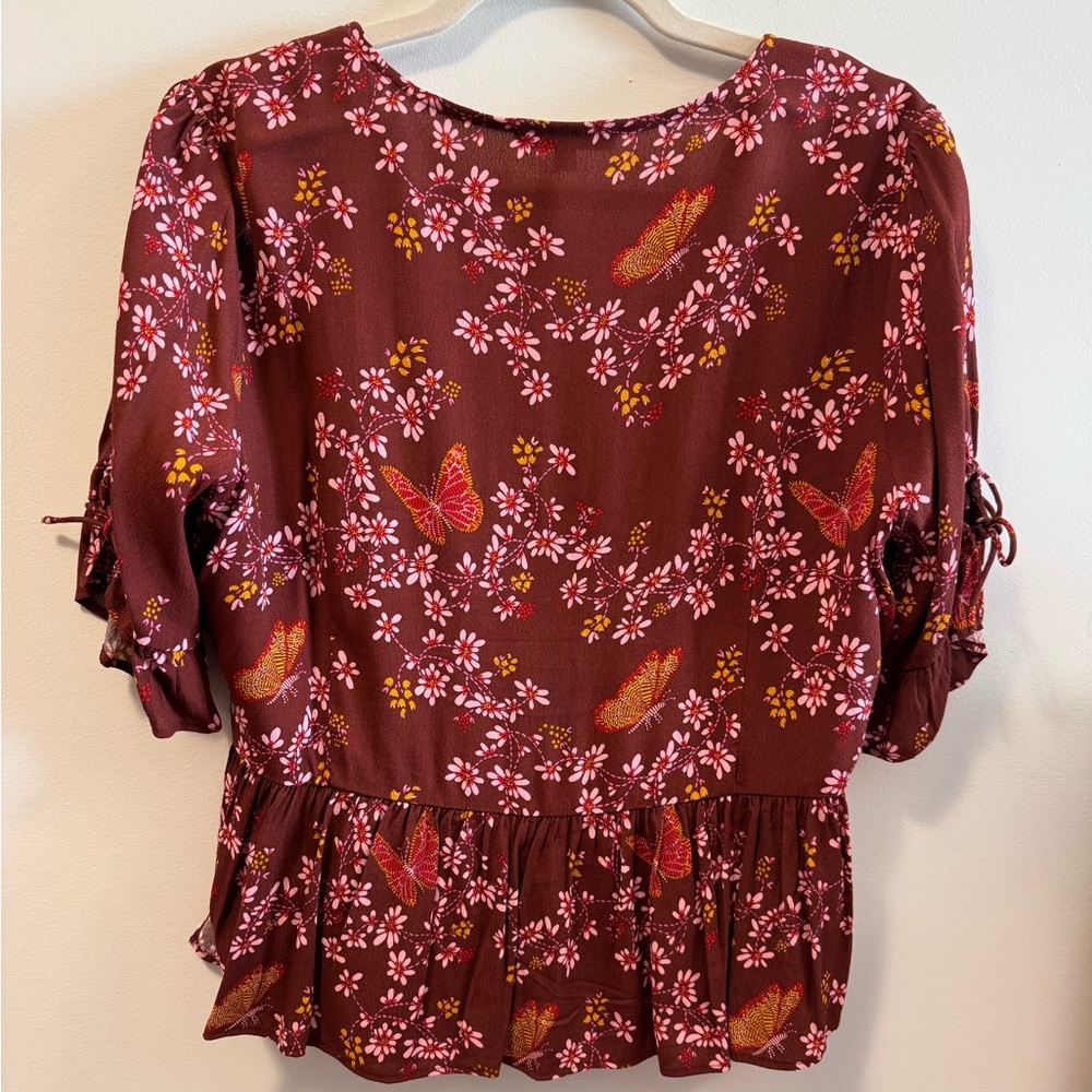 Madewell Burgundy Floral Wrap Blouse - Picture 3 of 6